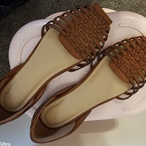 JustFab Tan Lattice Flats